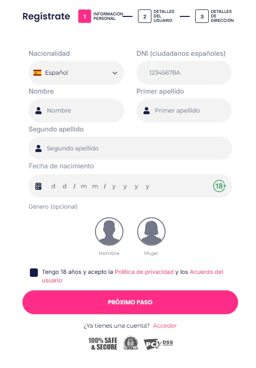 Registro de usuario e inicio de sesión en GratoGana Casino